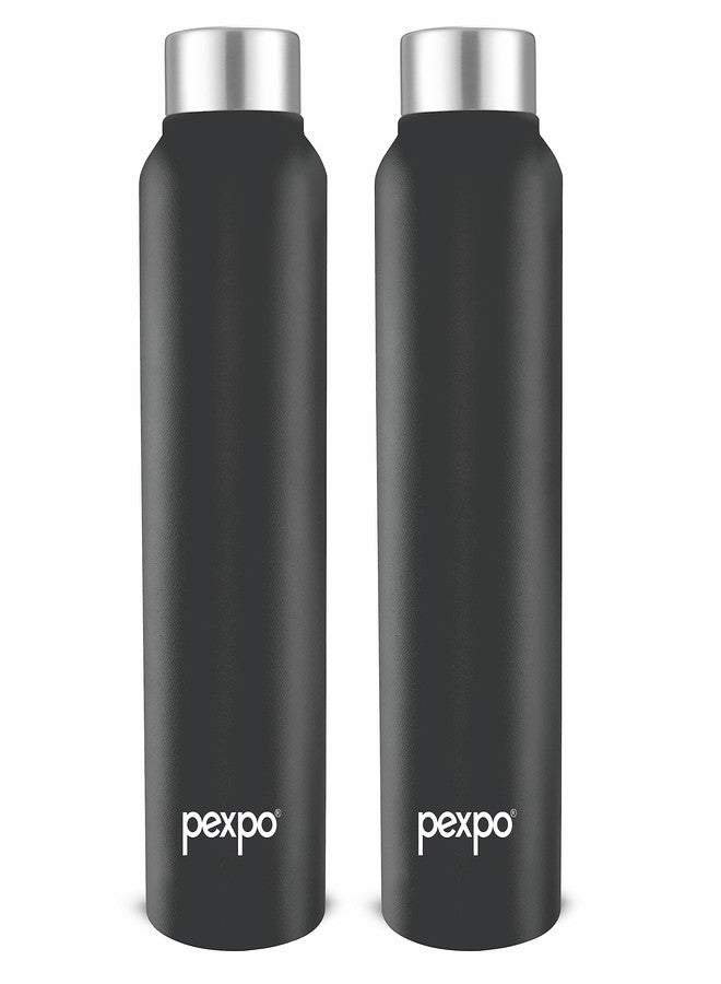 PEXPO Chromo 1000 ISI Certified Stainless Steel Sports/Fridge Water Bottle, 950ml, Knight Black, Pack of 2 | BPA Free | Water Bottle for Office, Gym, School, Yoga, Trekking, Men, Women and Kids - Image 1